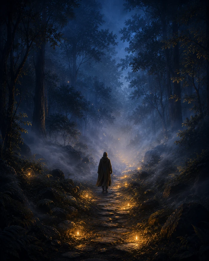 Camino entre la bruma del bosque