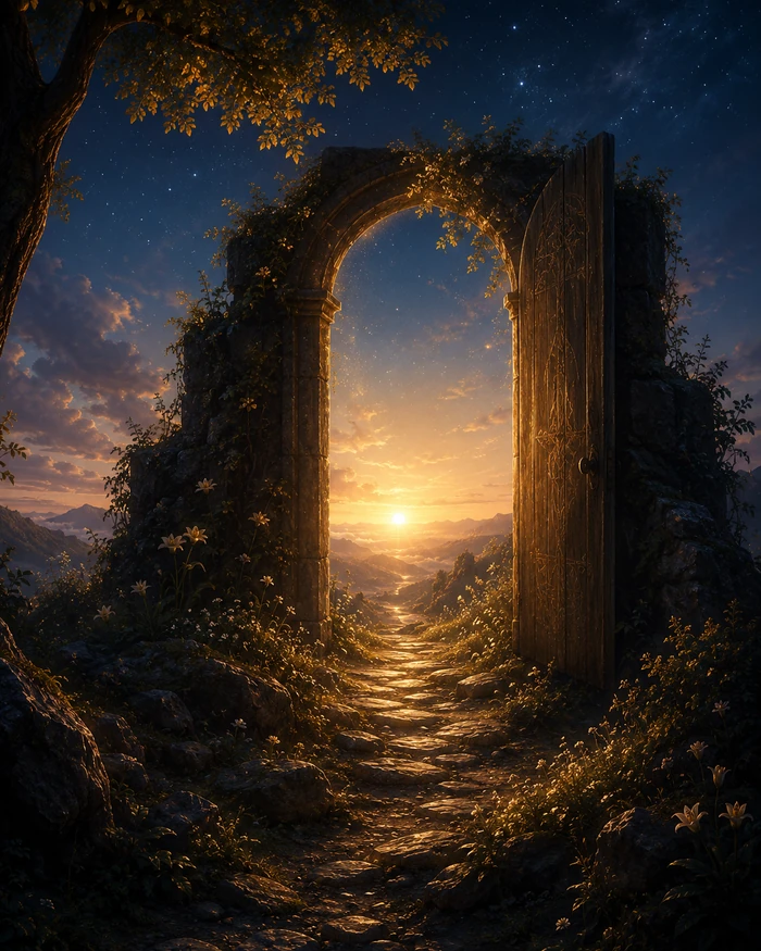 Puerta abierta hacia una luz cálida