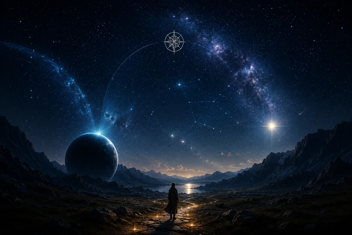 El Viajero bajo un cielo estrellado